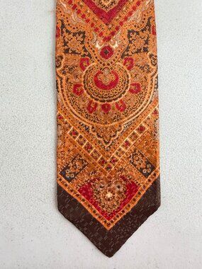 Vintage Paisley Barkcloth Wide Tie 1970s Mens Necktie Burnt Orange Brown Red